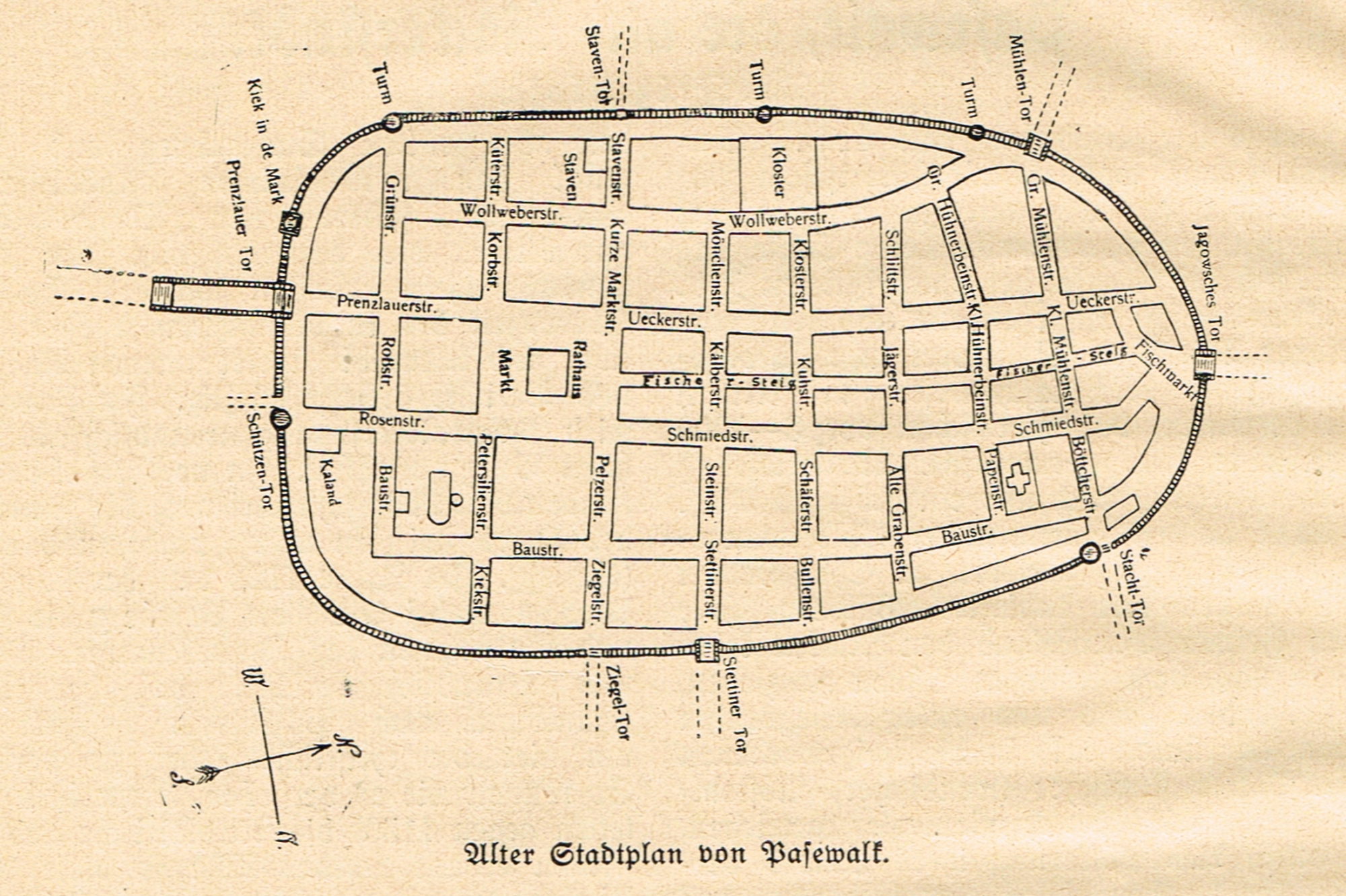 Alter Stadtplan von Pasewalk