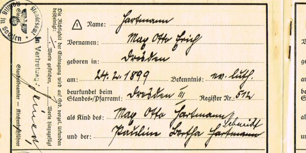 <span class="entry-title-primary">Max Otto Erich Hartmann (geb. 24.02.1899 in Dresden)</span> <span class="entry-subtitle">15er Ahnenreihe</span>